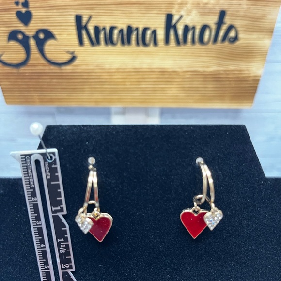 Gold Tone and Red Heart Earrings - Picture 2 of 2